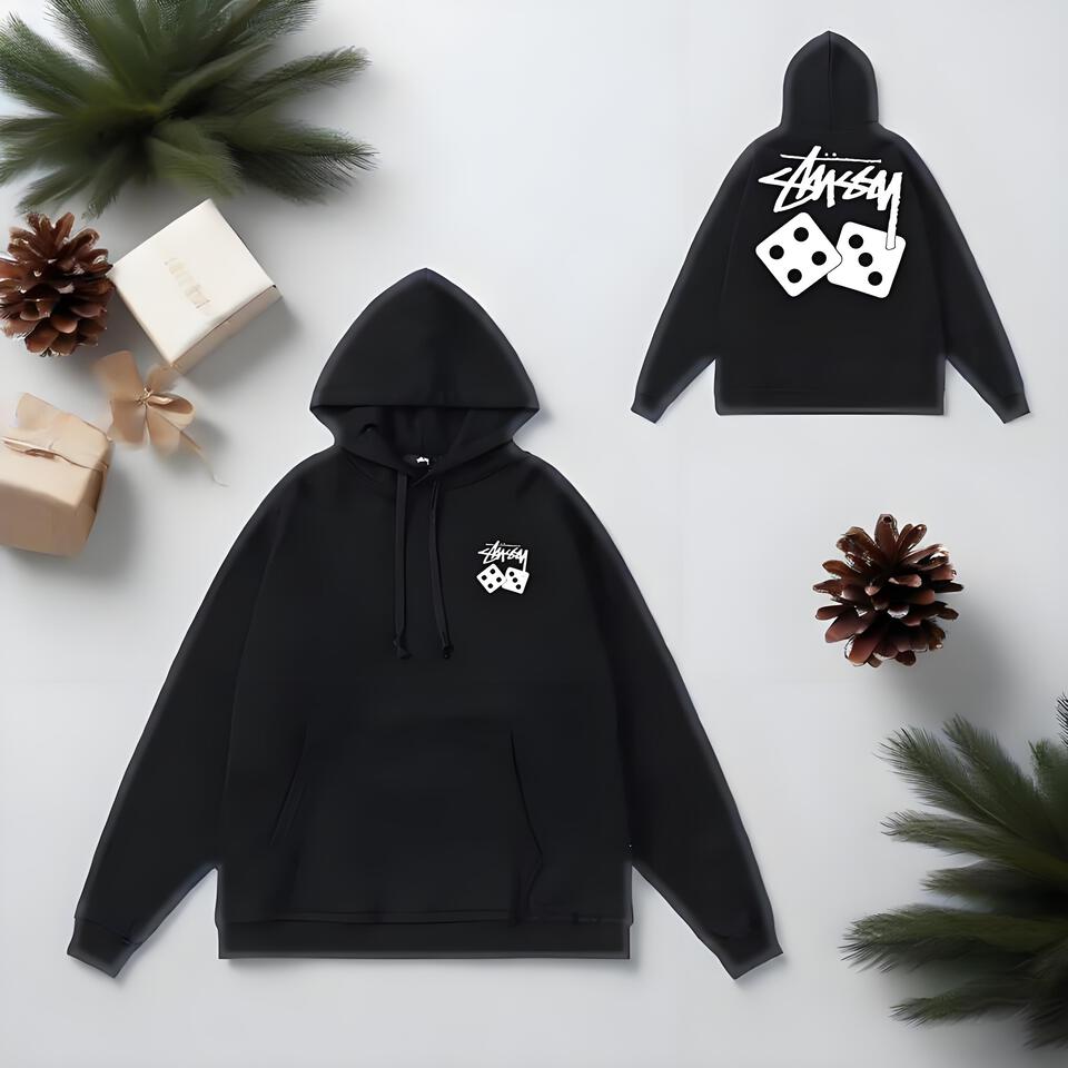 Stussy Black Cotton Hoodie Unisex Streetwear Oversized Fit