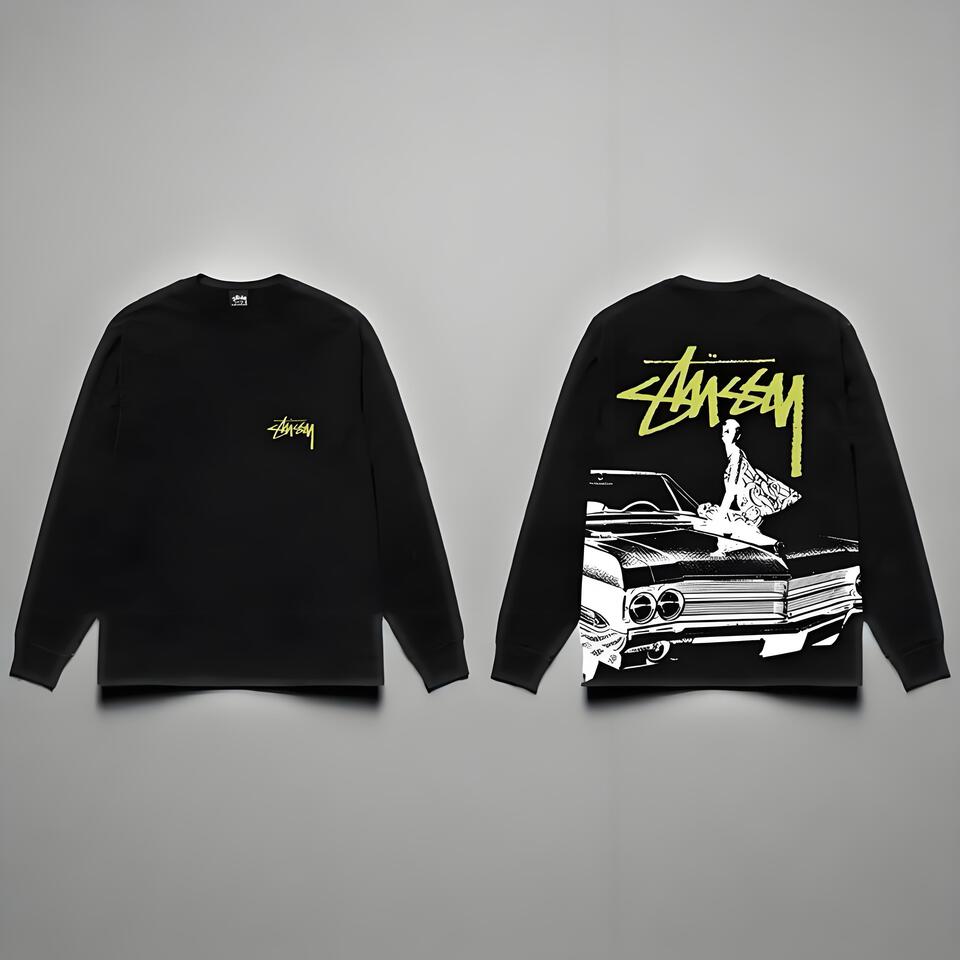 Stussy Black Cotton Long Sleeve T-Shirt Unisex Streetwear Print