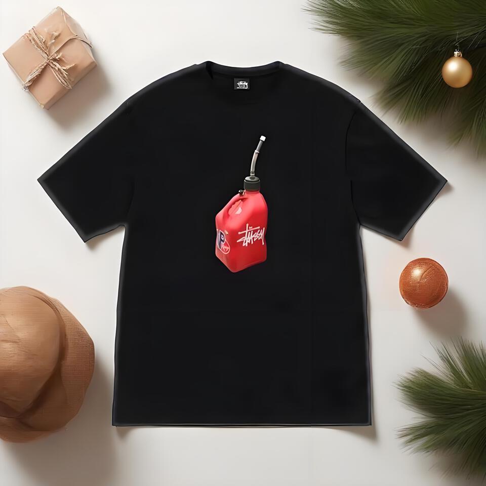 Stussy Black Cotton Loose Fit Print T-Shirt