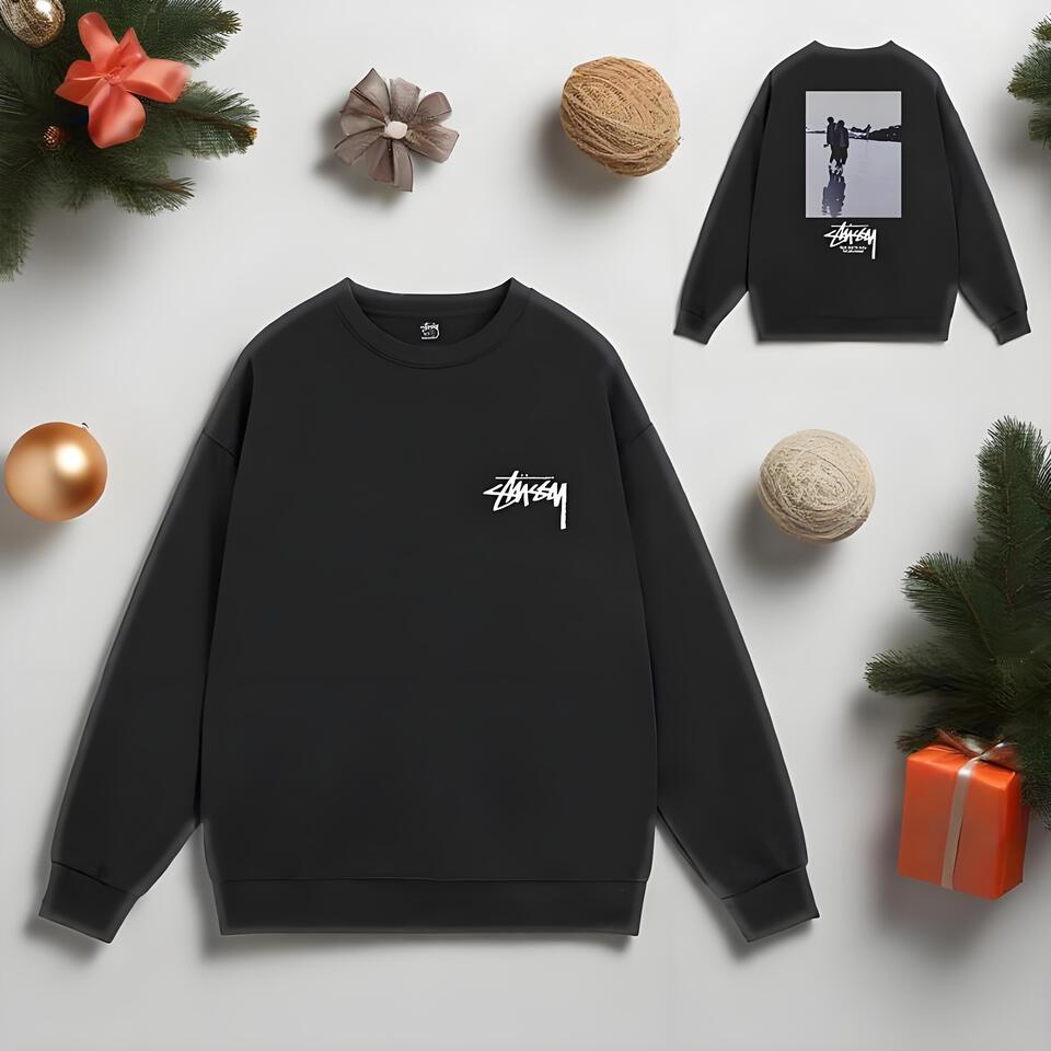 Stussy Black Cotton Loose Street Crewneck Sweatshirt