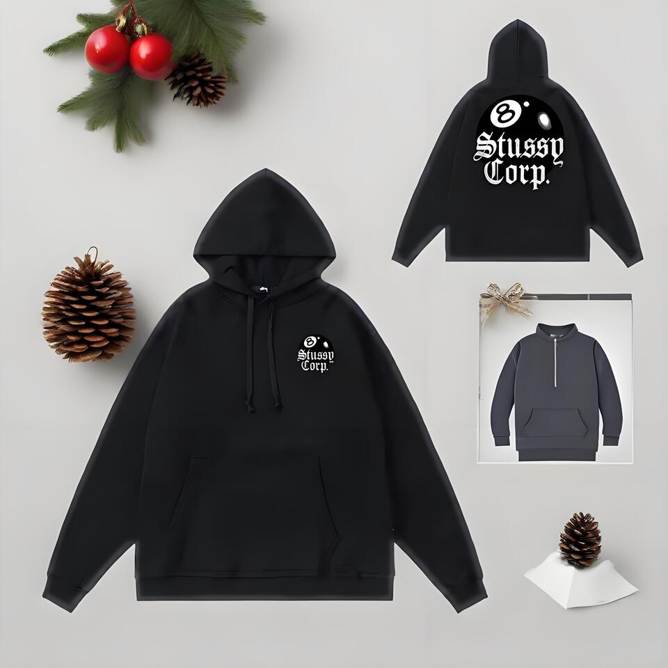 Stussy Black Cotton Oversized Hooded Sweatshirt