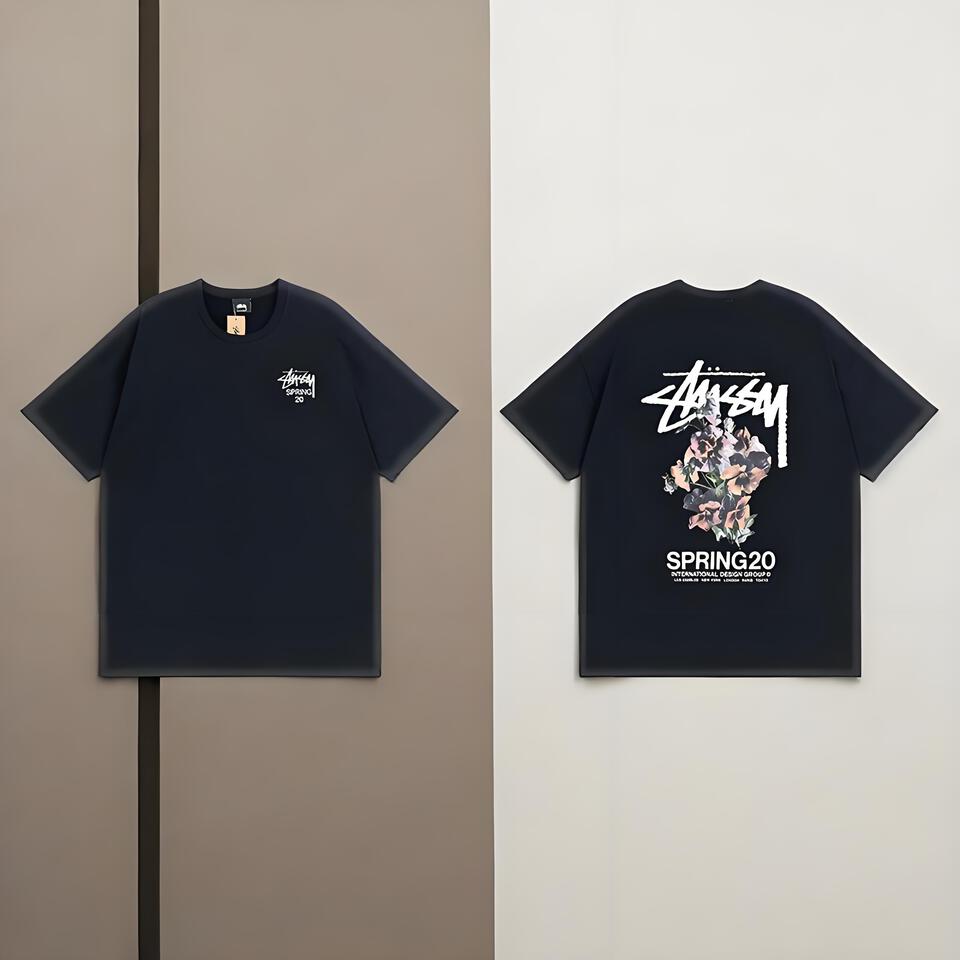 Stussy Black Floral Loose Fit Cotton T-Shirt