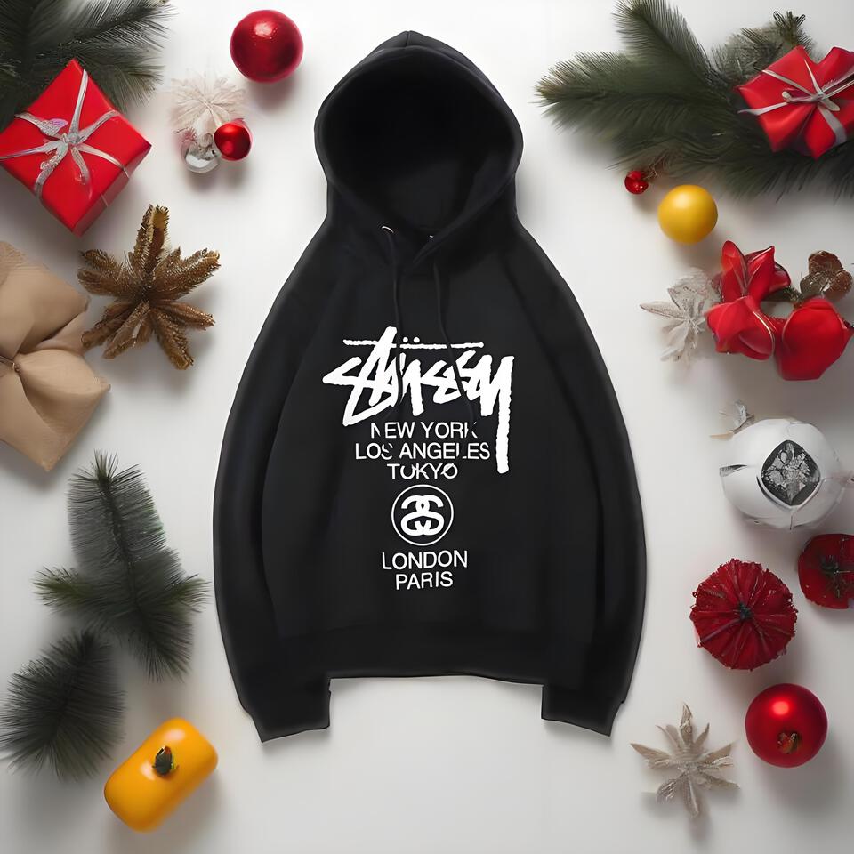 Stussy Black Hoodie Unisex Streetwear Cotton Comfort
