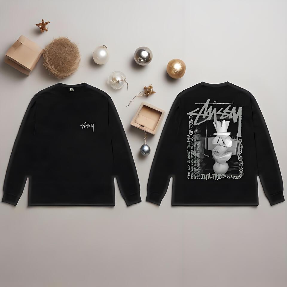 Stussy Black Long Sleeve T-Shirt Cotton Streetwear Unisex