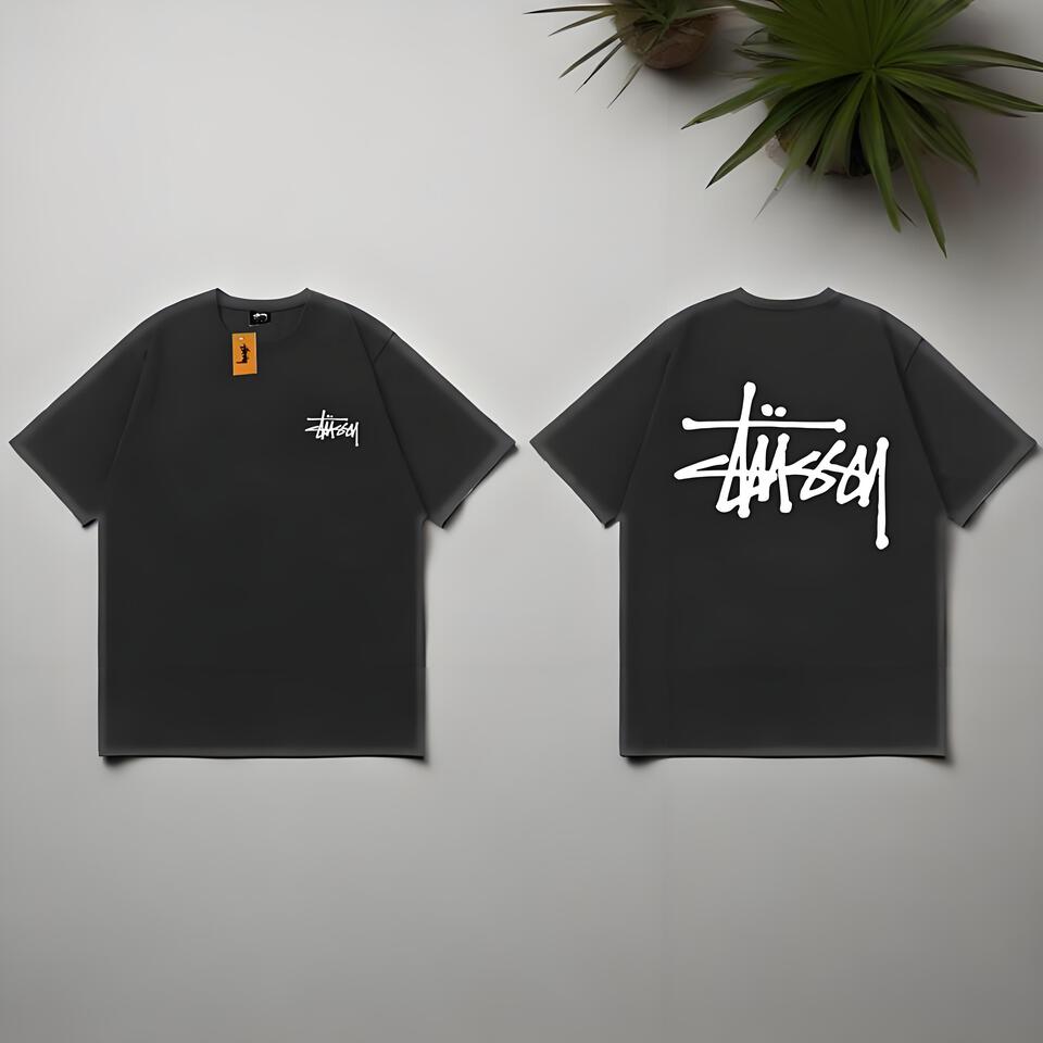 Stussy Black Loose Cotton Graffiti Street T-Shirt