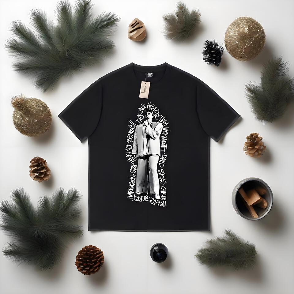 Stussy Black Loose Cotton Print Short Sleeve T-Shirt