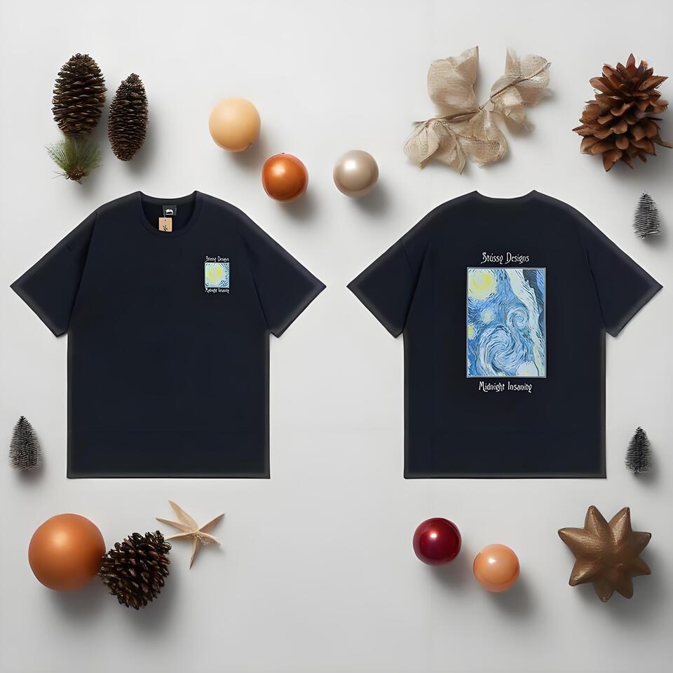 Stussy Black Loose Cotton Starry Print Short Sleeve T-Shirt