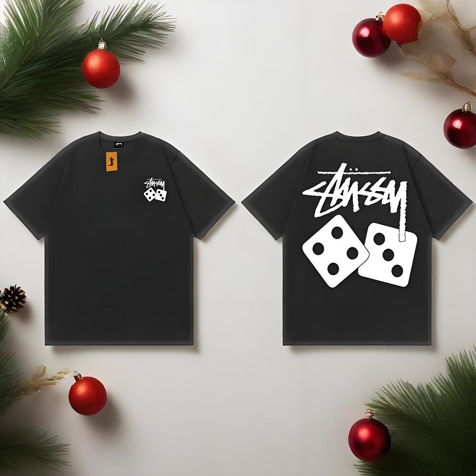 Stussy Black Loose Cotton Tee Street Graffiti Dice Unisex