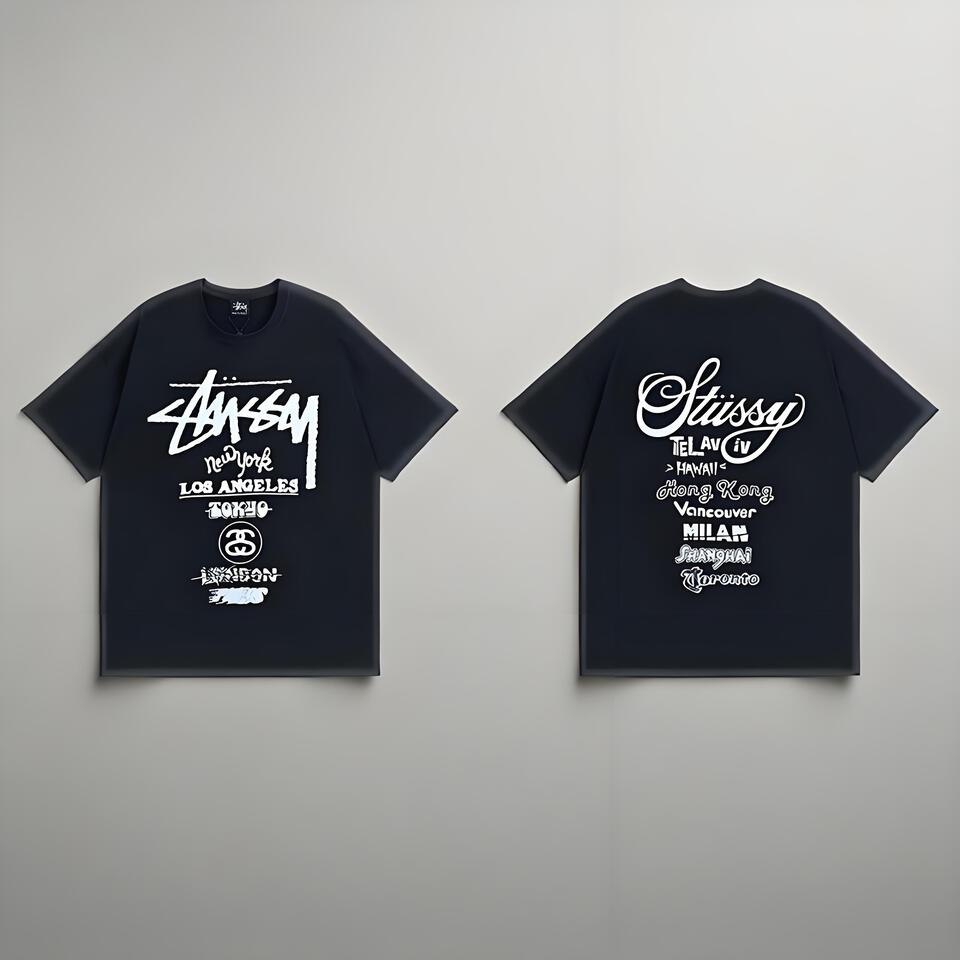 Stussy Black Loose Cotton Tee Street Print Unisex