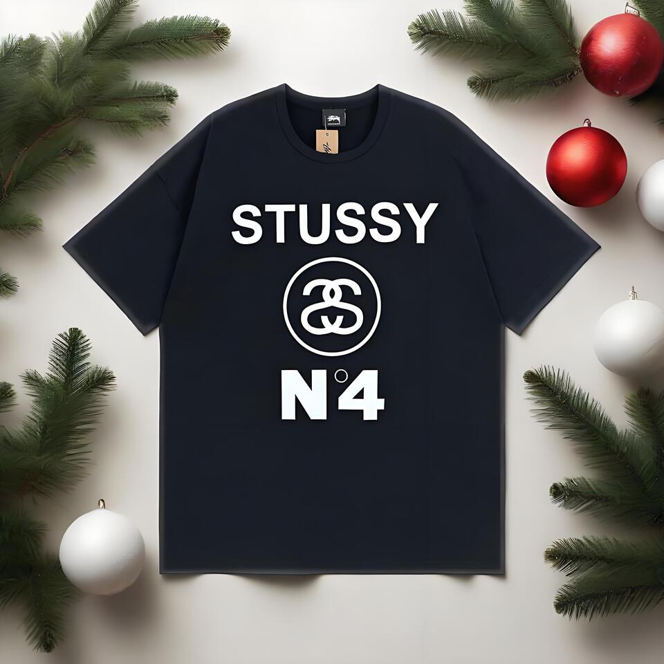 Stussy Black Oversized Cotton Crewneck T-Shirt Unisex Streetwear