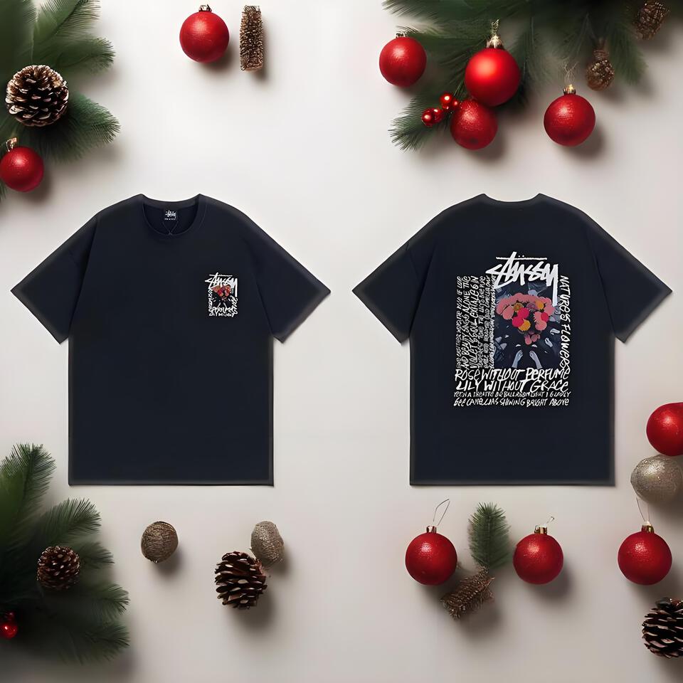 Stussy Black Oversized Cotton T-Shirt Streetwear Print