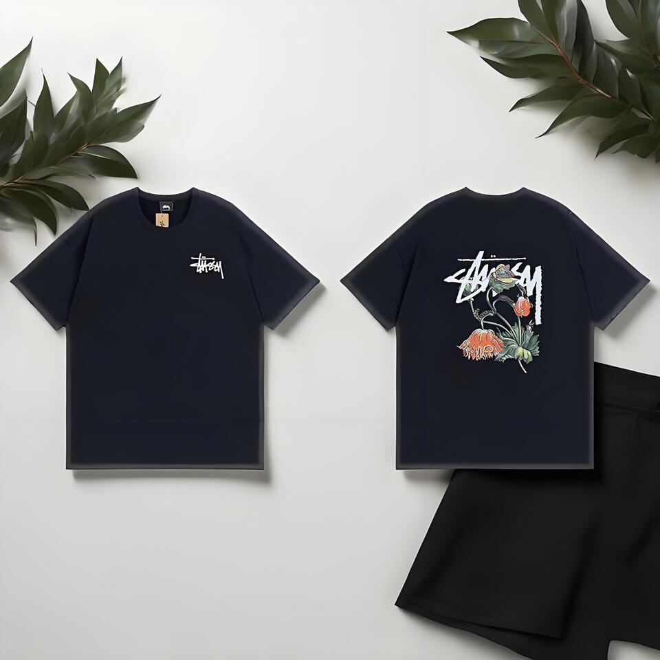Stussy Black Oversized Cotton Tee Street Graffiti Unisex