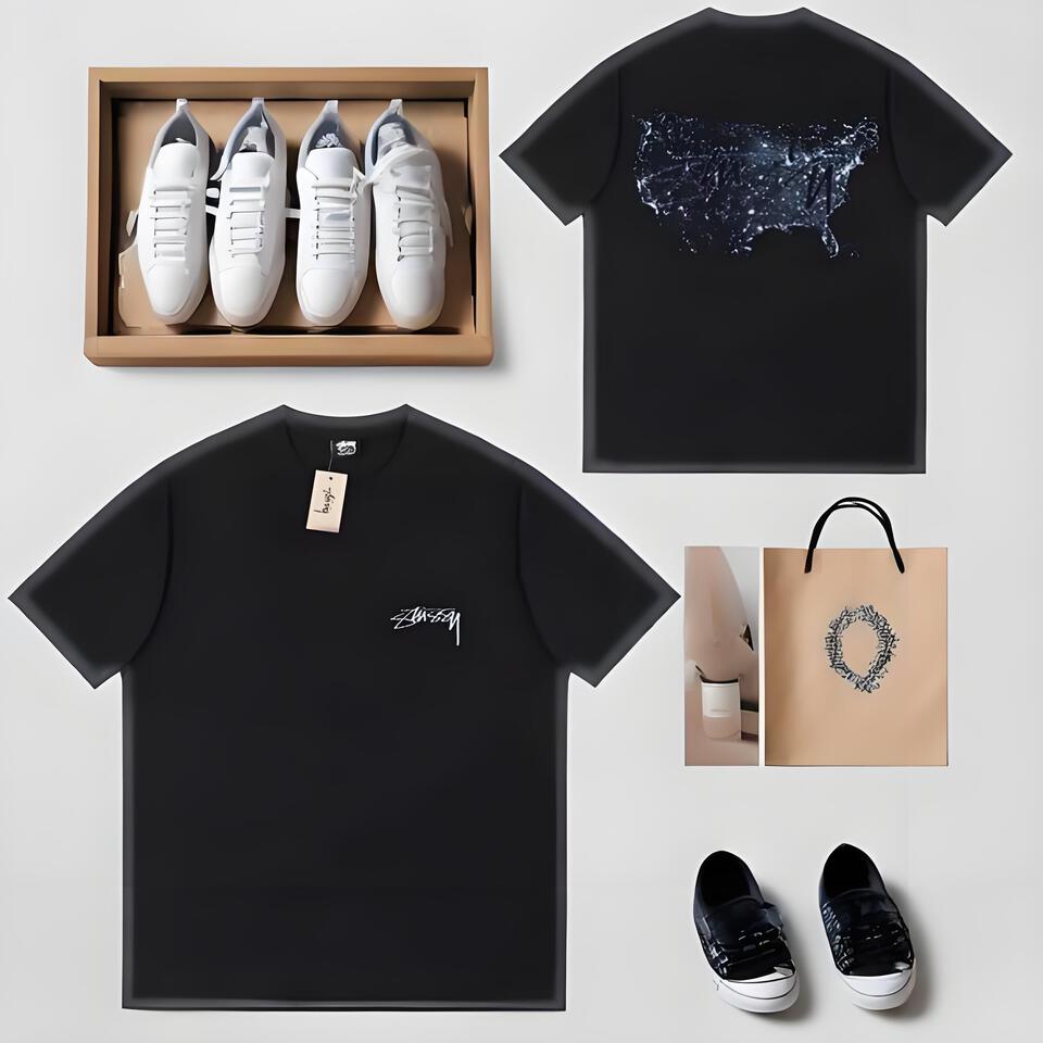 Stussy Black Signature Star Print Oversized Unisex T-Shirt