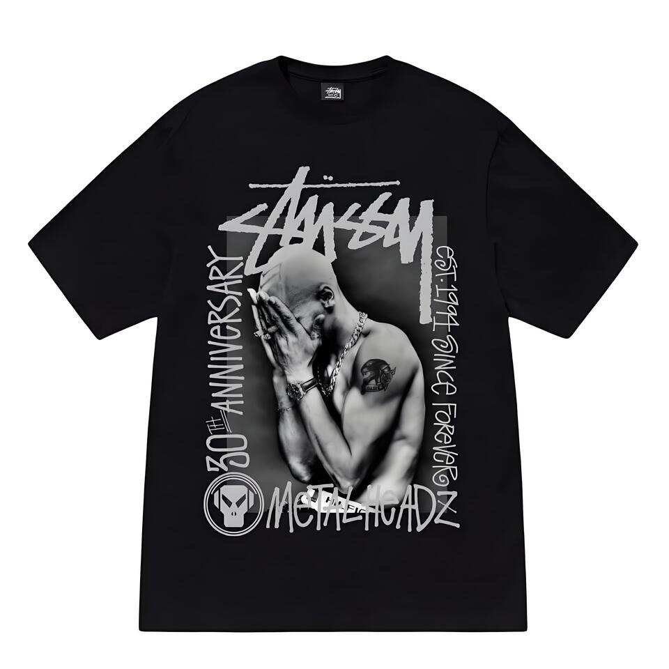 Stussy Black Unisex Cotton Loose Fit Commemorative Print Tee
