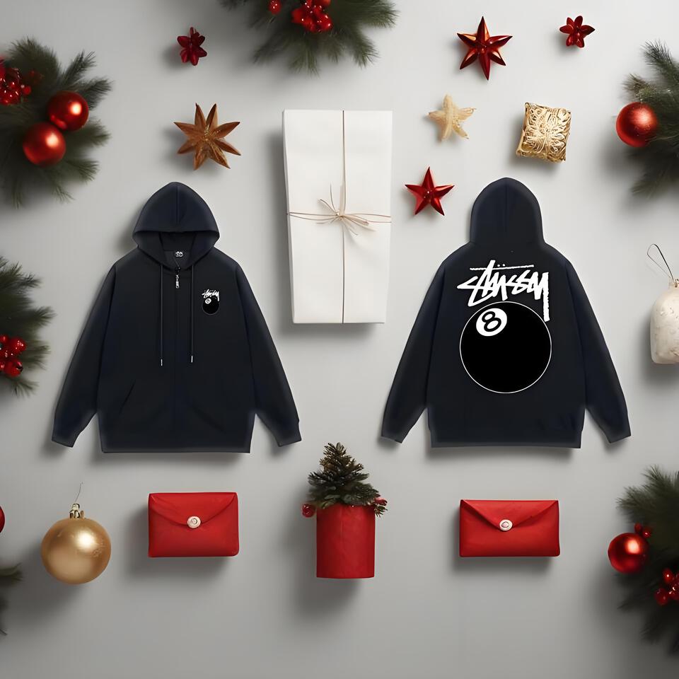 Stussy Black Zip-Up Hoodie Cotton Streetwear Unisex