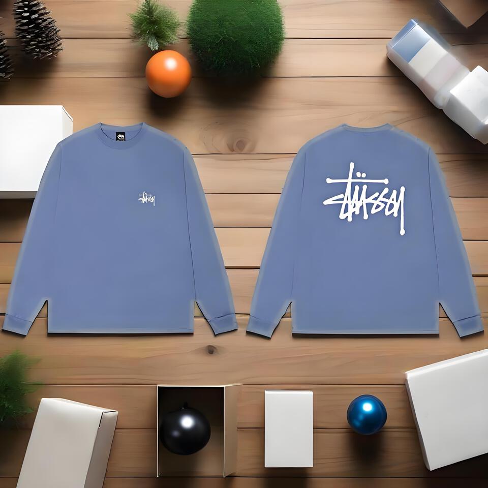 Stussy Blue Cotton Graffiti Long Sleeve T-Shirt