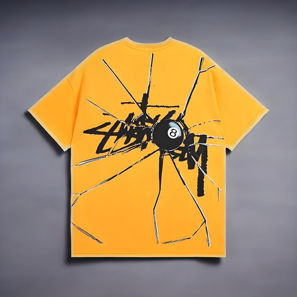 Stussy Broken Glass Yellow Cotton Oversized T-Shirt Unisex Streetwear