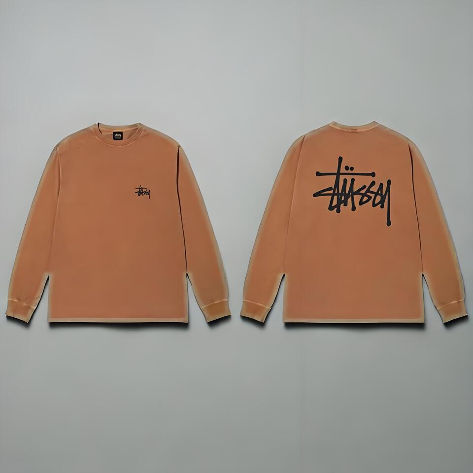 Stussy Brown Cotton Classic Street Graffiti Long Sleeve T-Shirt