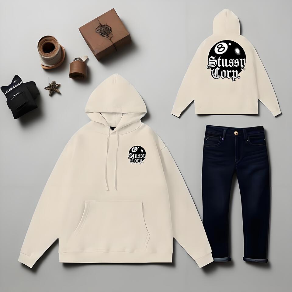 Stussy Cream Cotton Hoodie Unisex Streetwear Essential
