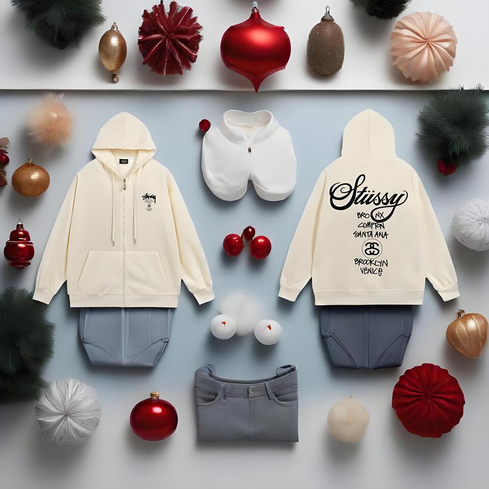 Stussy Cream Cotton Hoodie Unisex Streetwear Oversized Fit