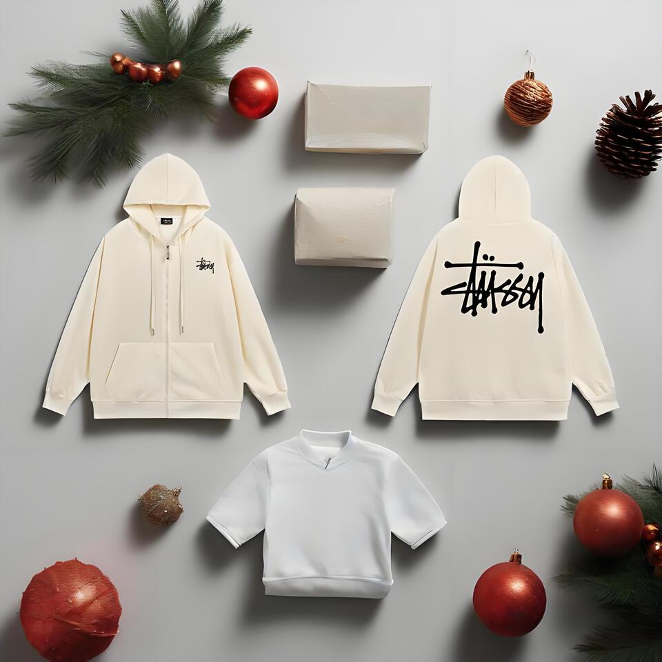 Stussy Cream Cotton Hoodie with Graffiti Print
