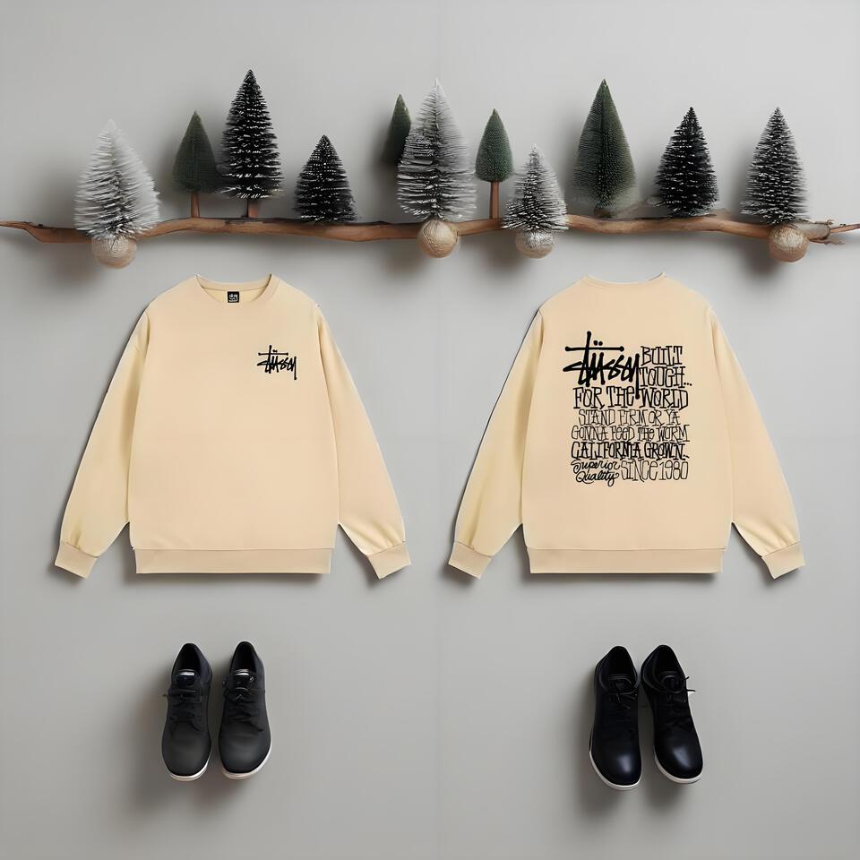 Stussy Cream Cotton Loose Unisex Graffiti Hoodie