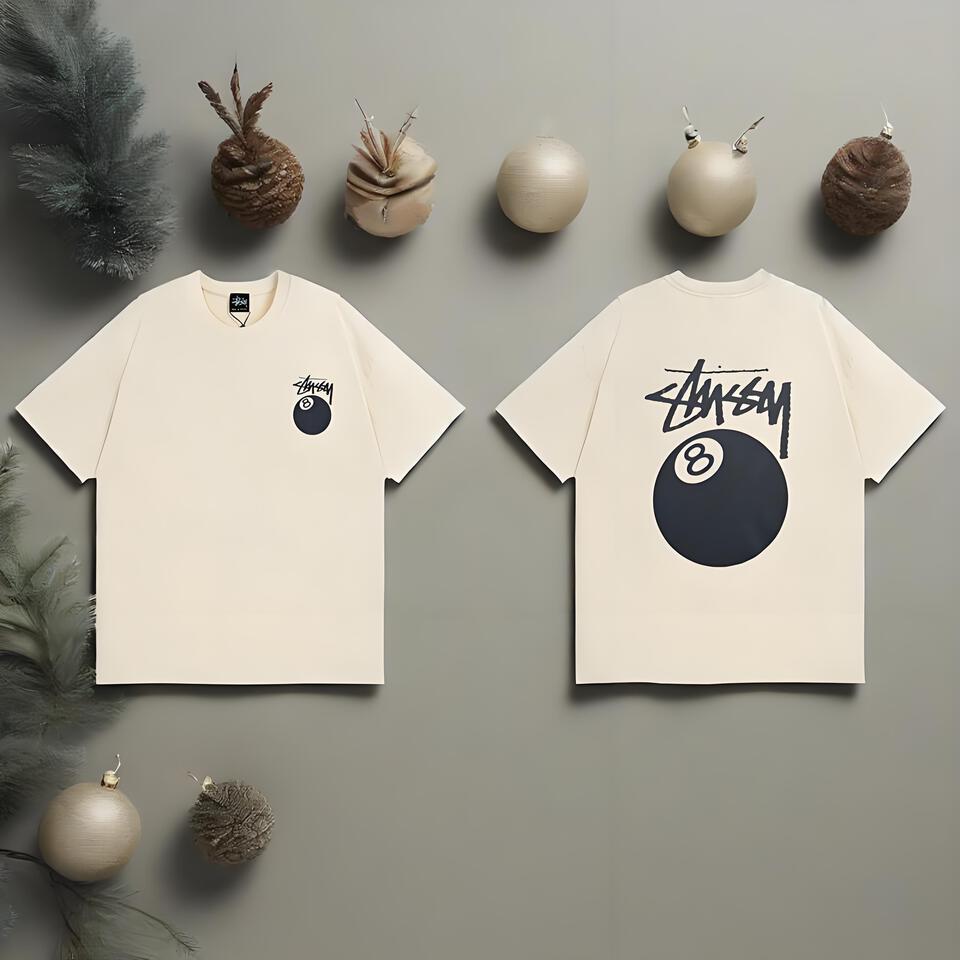 Stussy Cream Cotton Oversized T-Shirt Street Print Unisex
