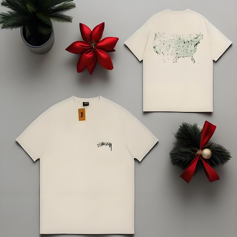 Stussy Cream Cotton Oversized T-Shirt Streetwear Print Unisex