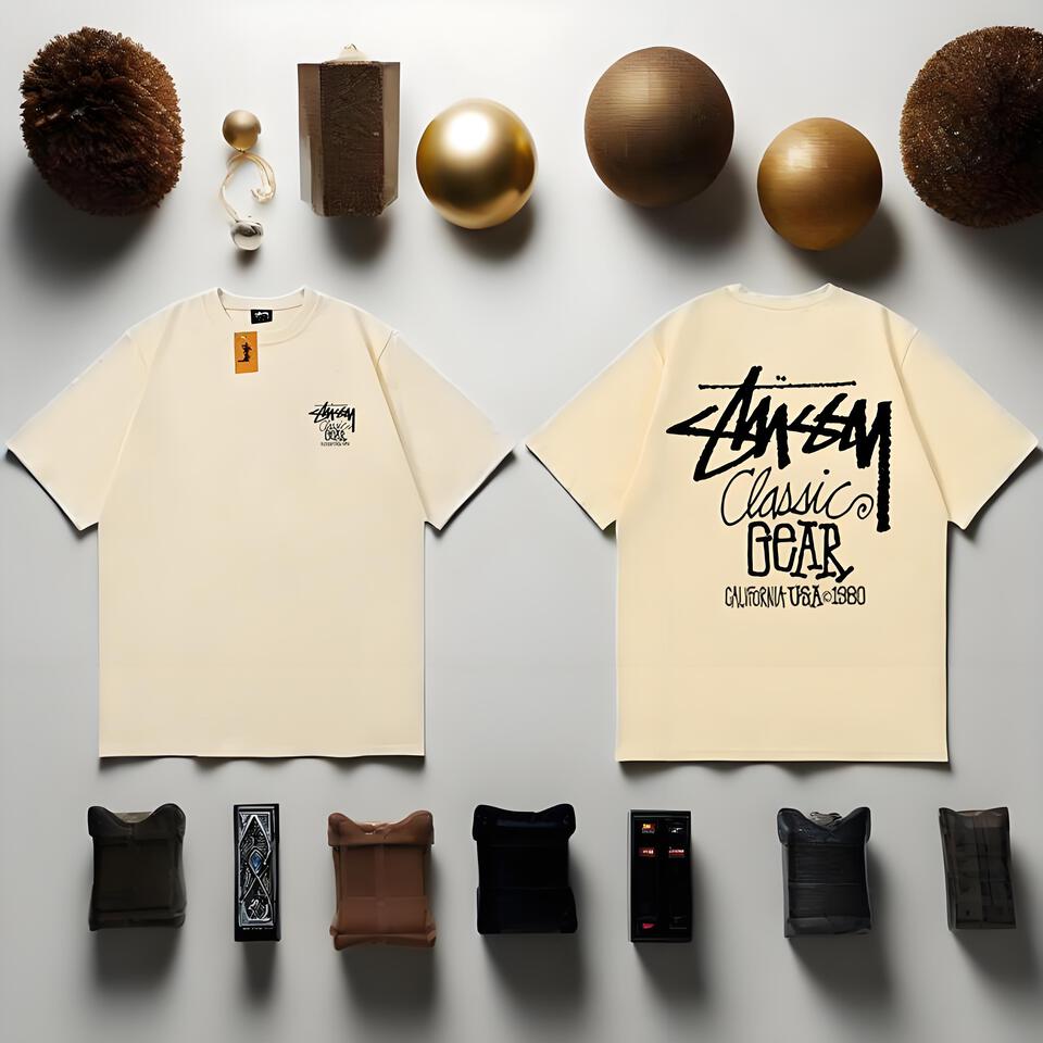 Stussy Cream Cotton Oversized Tee Street Graffiti Style