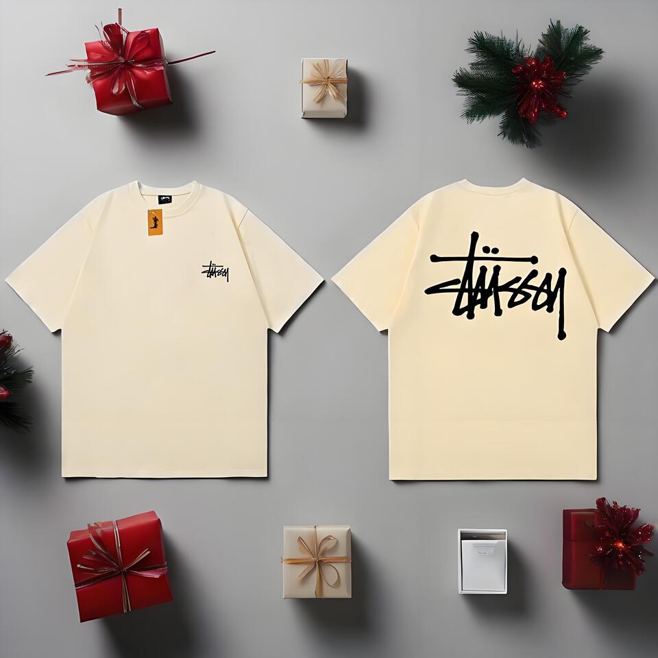Stussy Cream Cotton Oversized Unisex Graffiti Tee