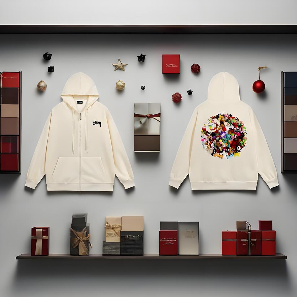 Stussy Cream Hoodie Unisex Streetwear Graphic Print Cotton