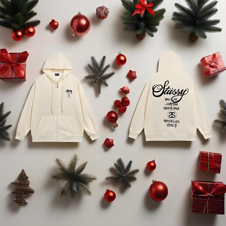 Stussy Cream Hoodie With Classic Logo Print