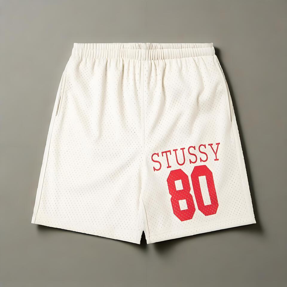 STUSSY Cream Mesh Shorts with Side Zipper | Streetwear Classic
