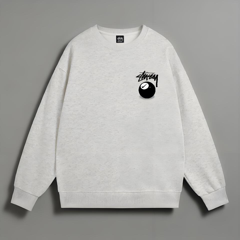 Stussy Crewneck Sweatshirt Men Women Classic Casual Cotton Pullover Hoodie Streetwear Essentials Light Grey