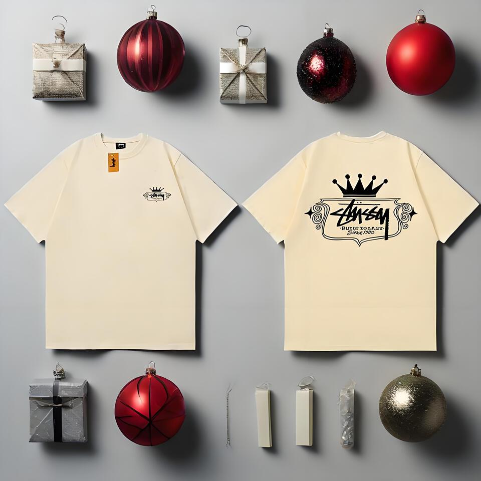 Stussy Crown Print Oversized Cream Cotton T-Shirt Unisex