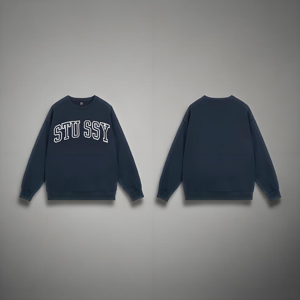 Stussy Deep Blue Cotton Loose Fit Crewneck Streetwear Unisex Hoodie