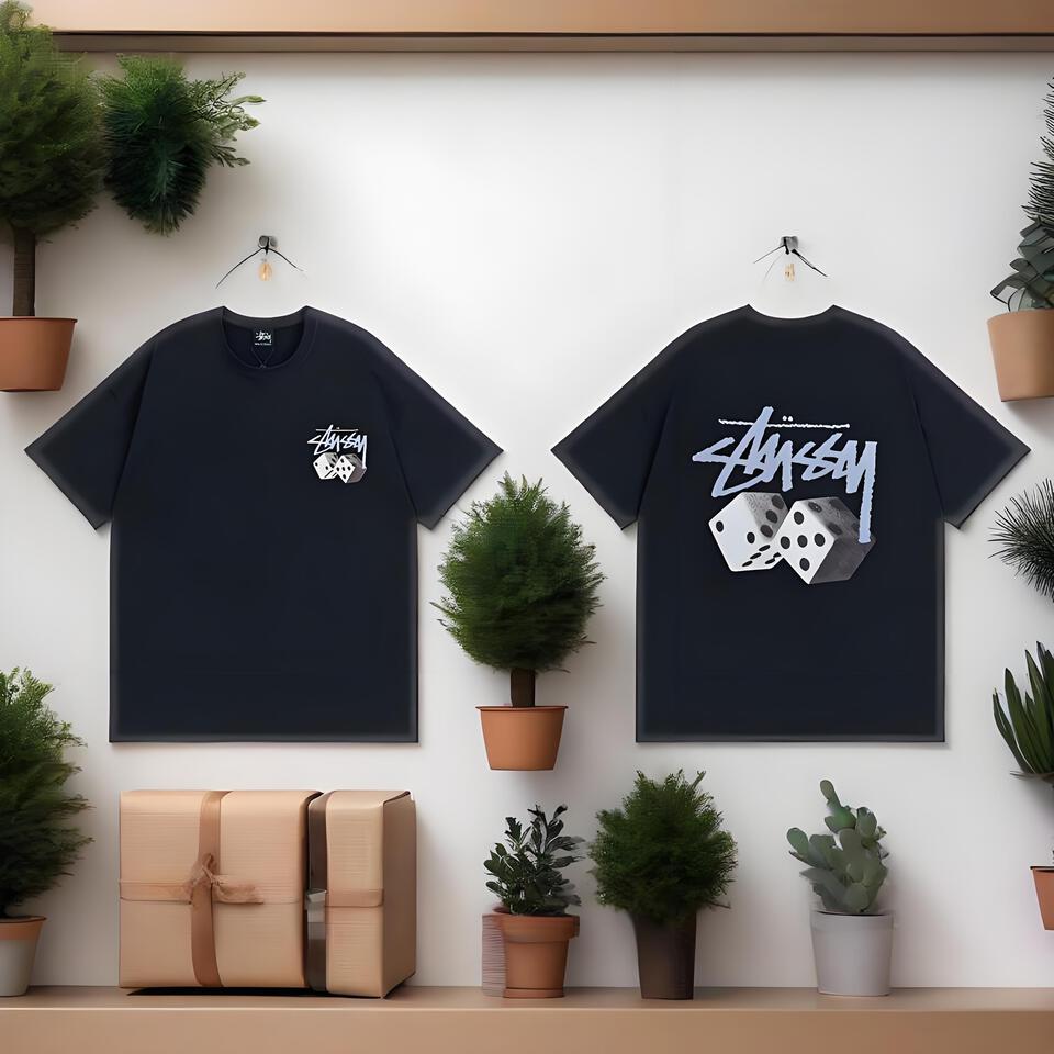 Stussy Dice Graffiti Print Black Cotton Oversized Unisex Tee