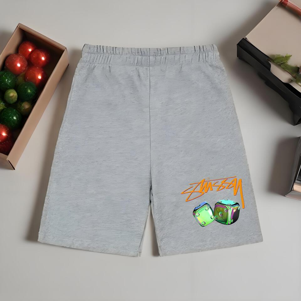 STUSSY Dice Print Grey Cotton Shorts Men Women Casual Streetwear