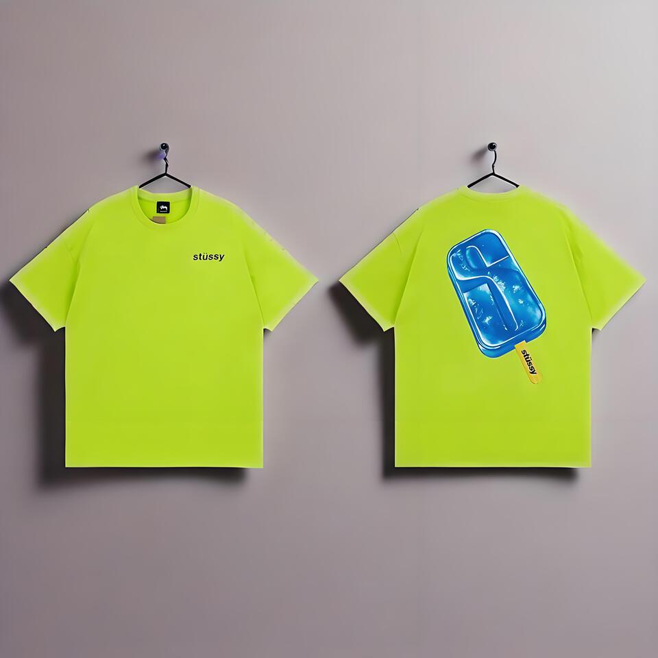Stussy Fluorescent Green Loose Cotton T-Shirt Unisex Streetwear