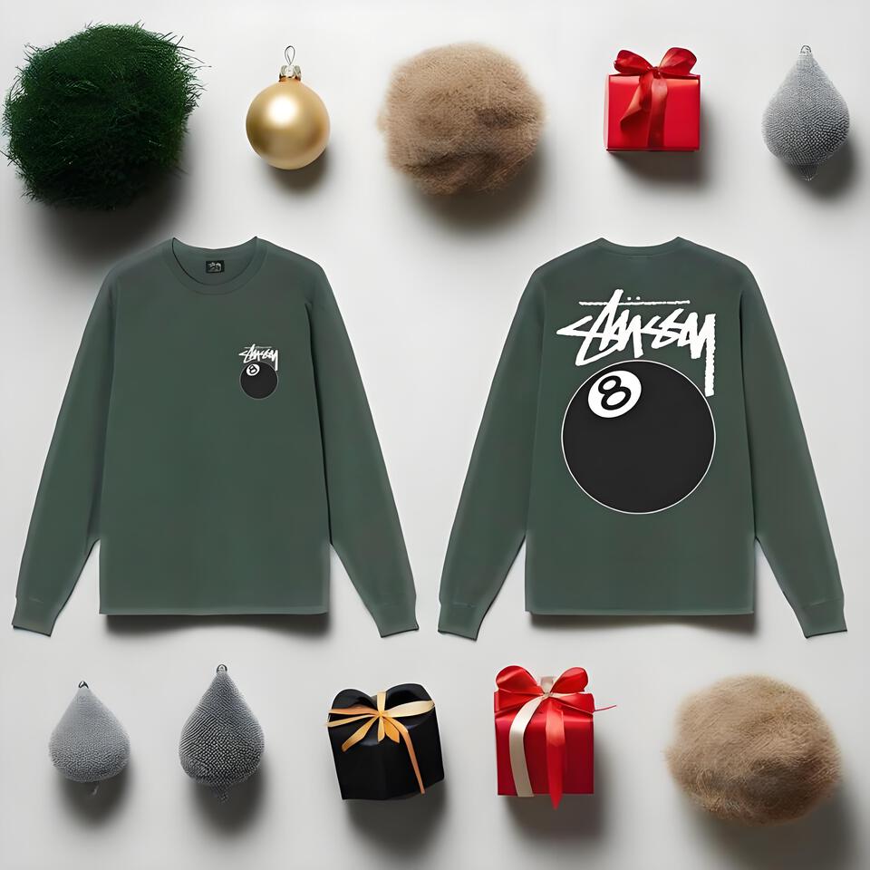 Stussy Forest Green Cotton Streetwear Long Sleeve Tee