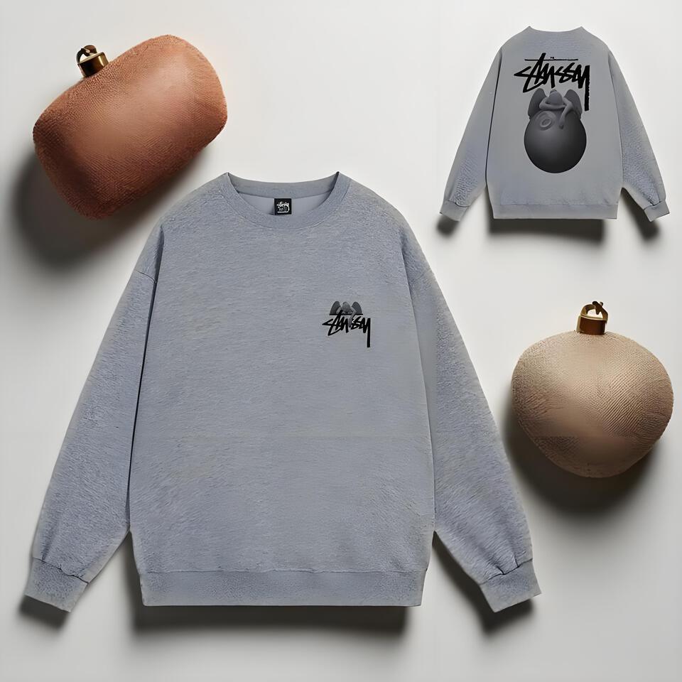 Stussy Gray Cotton Loose Fit Crewneck Sweatshirt