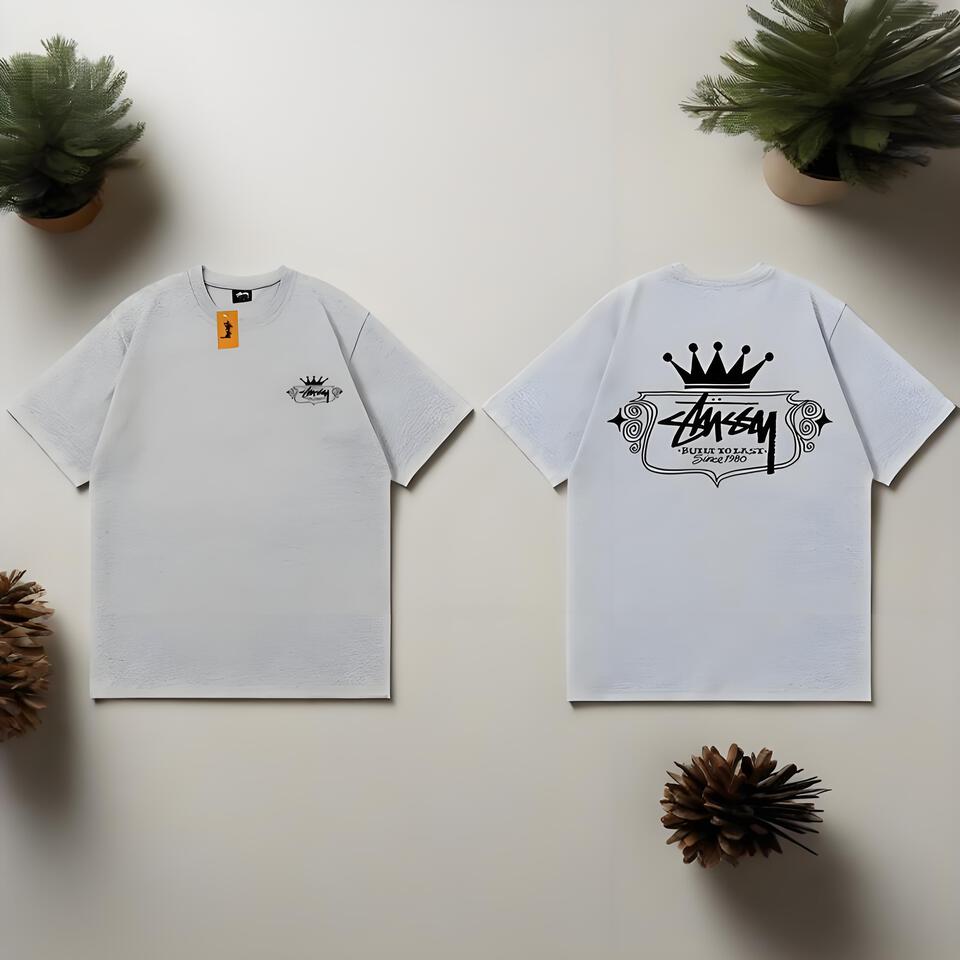 Stussy Gray Cotton Loose Fit Short Sleeve T-Shirt