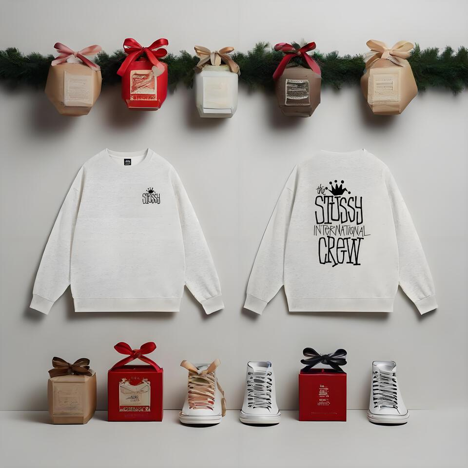 Stussy Gray Cotton Loose Street Crewneck Sweatshirt