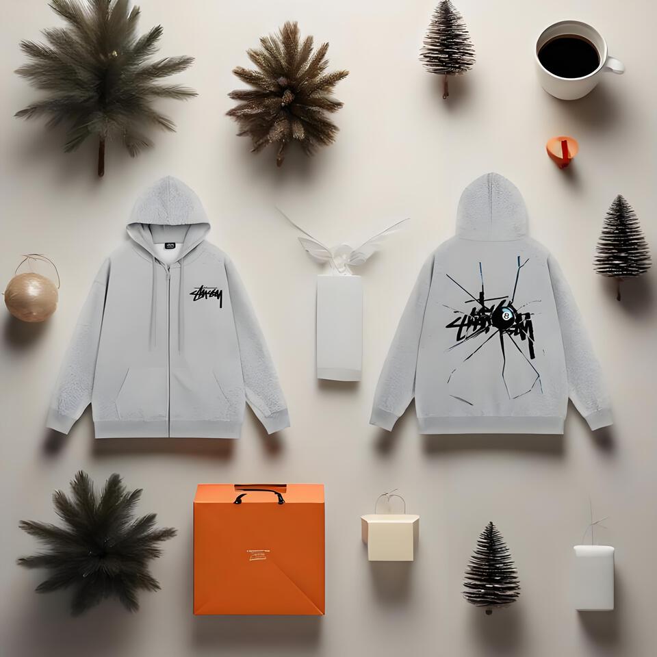 Stussy Gray Hoodie Street Graffiti Unisex Cotton Sweatshirt