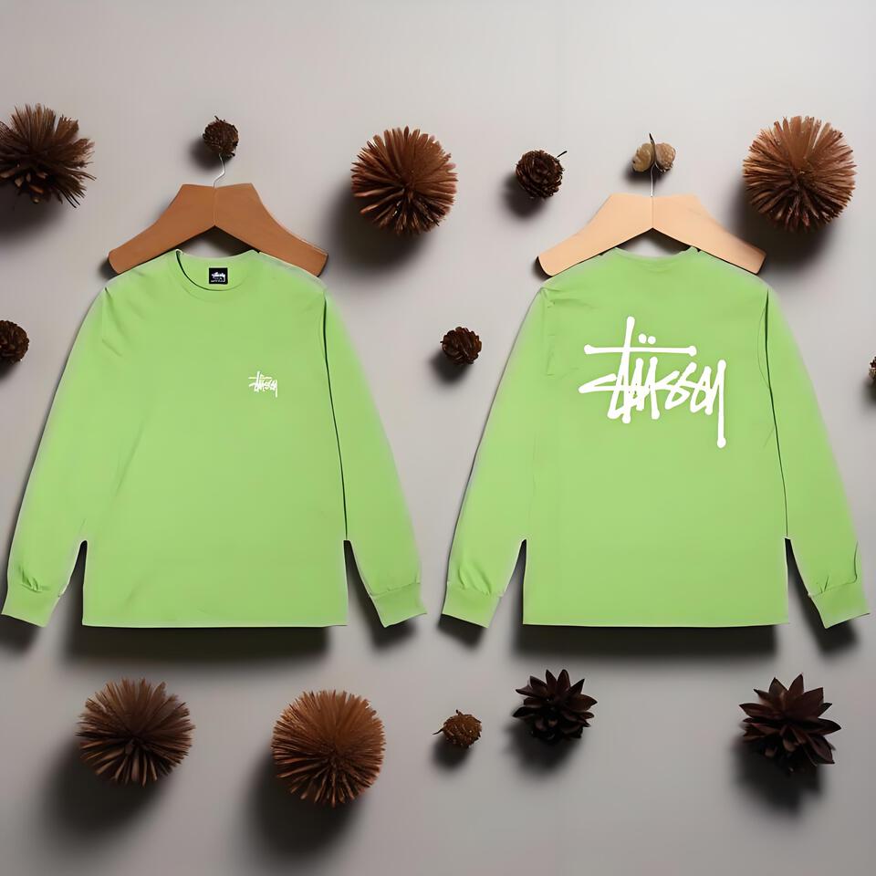 Stussy Green Cotton Graffiti Long Sleeve T-Shirt Unisex Streetwear