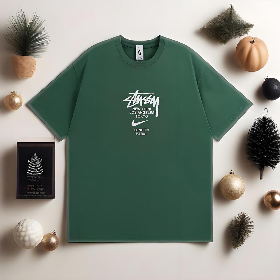 Stussy Green Cotton Loose Fit Crew Neck T-Shirt