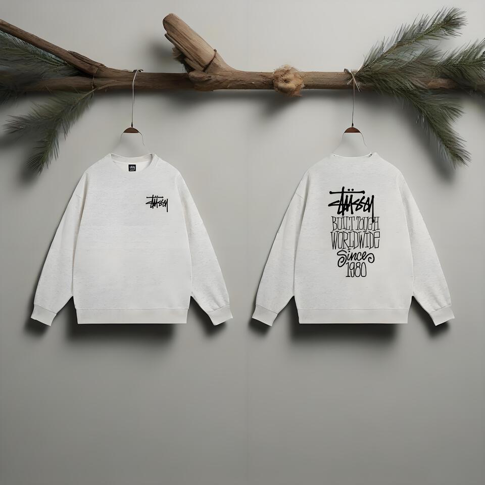 Stussy Grey Cotton Crewneck Streetwear Unisex Hoodie