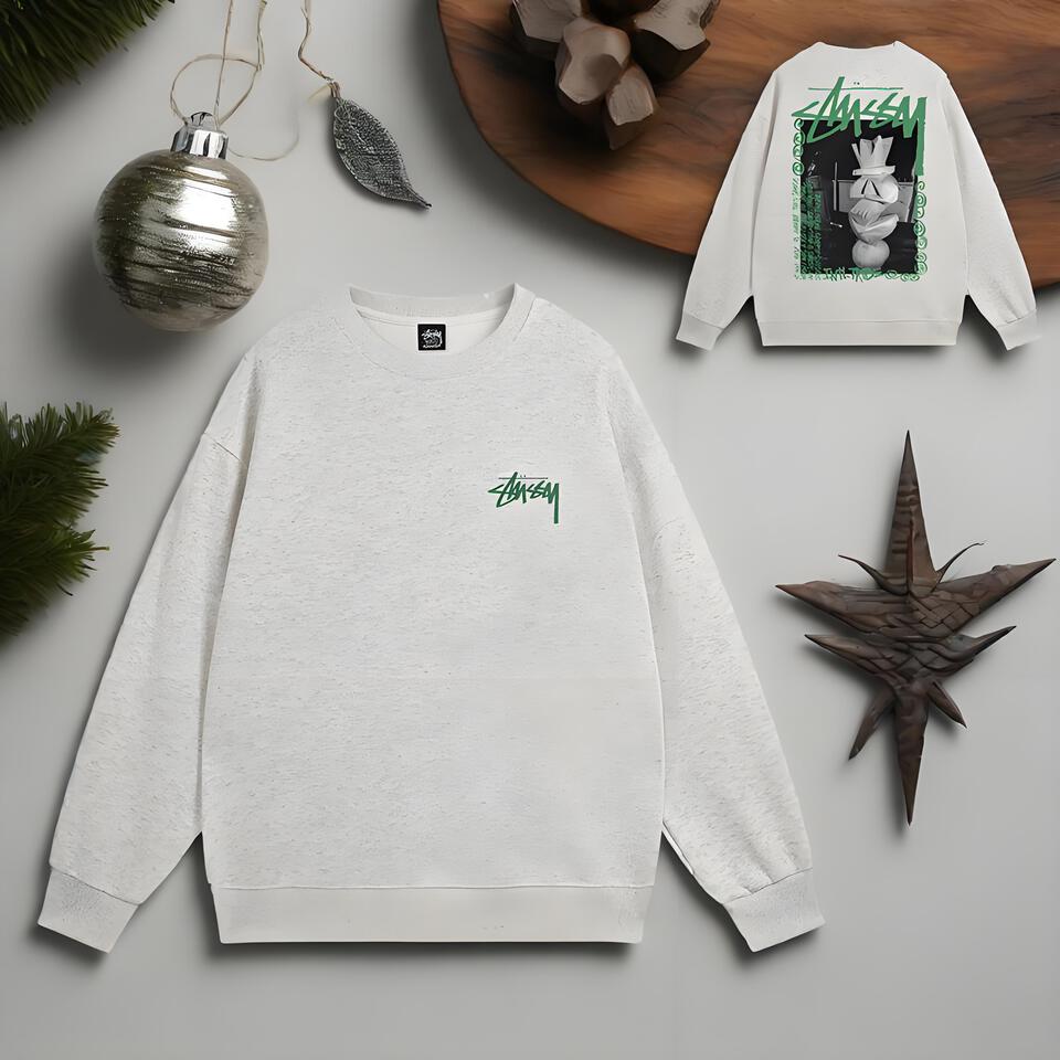 Stussy Grey Cotton Crewneck Sweatshirt Unisex Streetwear