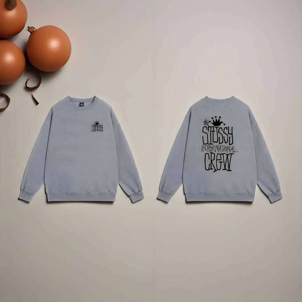 Stussy Grey Cotton Crewneck Sweatshirt Unisex Streetwear
