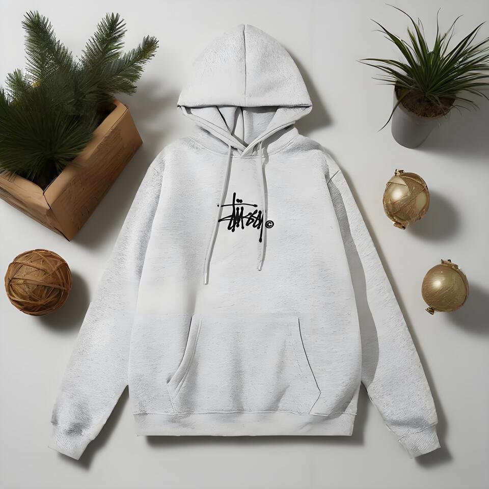 Stussy Grey Cotton Hooded Sweatshirt Men Women